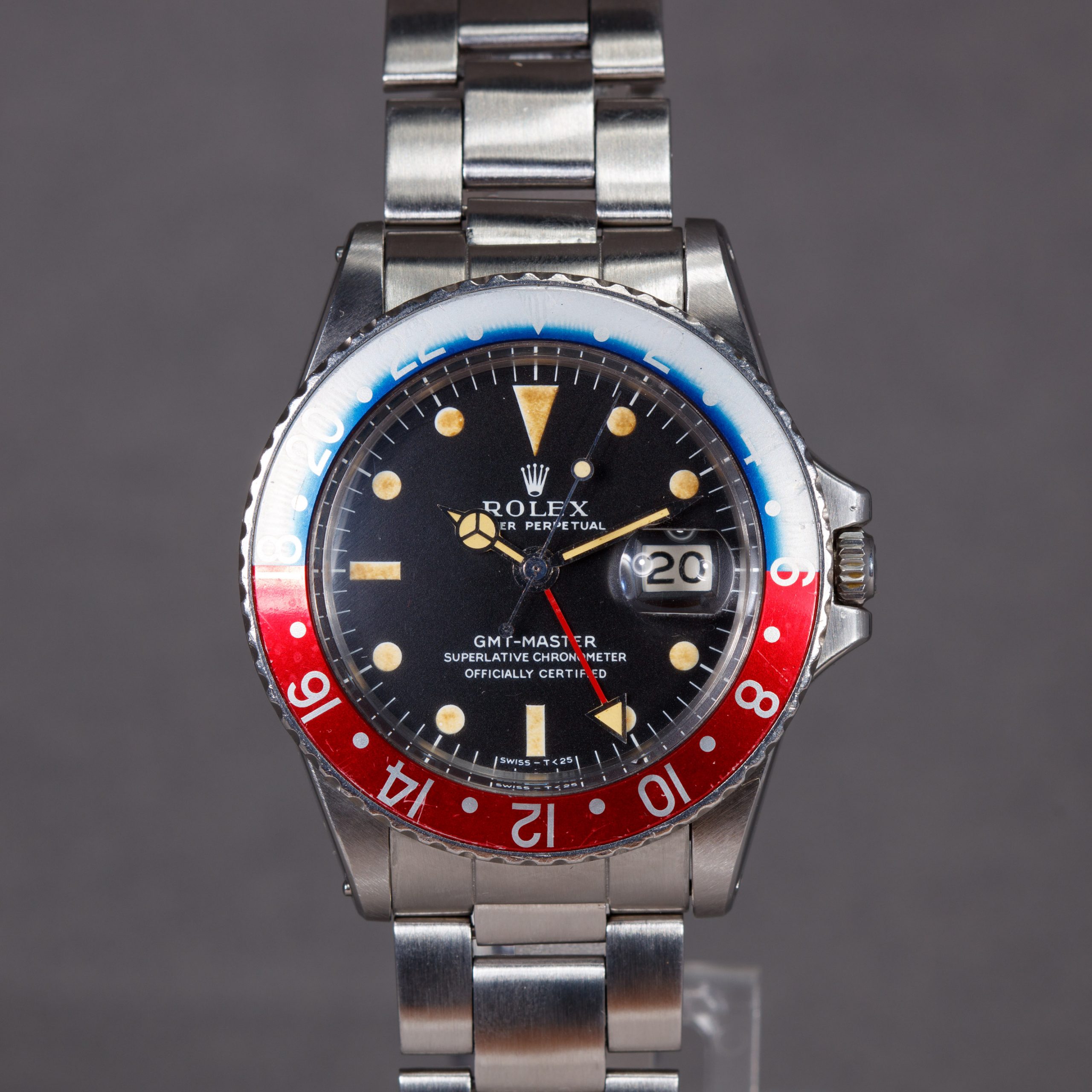 Rolex gmt master pepsi ref 1675 mat long e dark orange patina