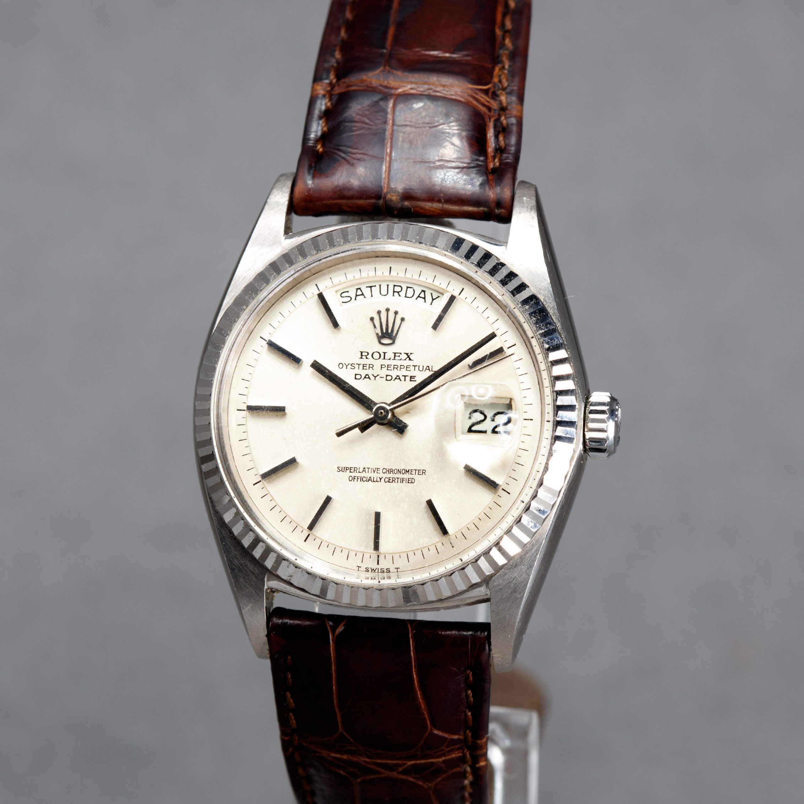 Rolex daydate ref 1803 silver no lume dial or blanc t swiss t